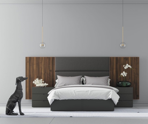 Lit double avec tête de lit rembourrée